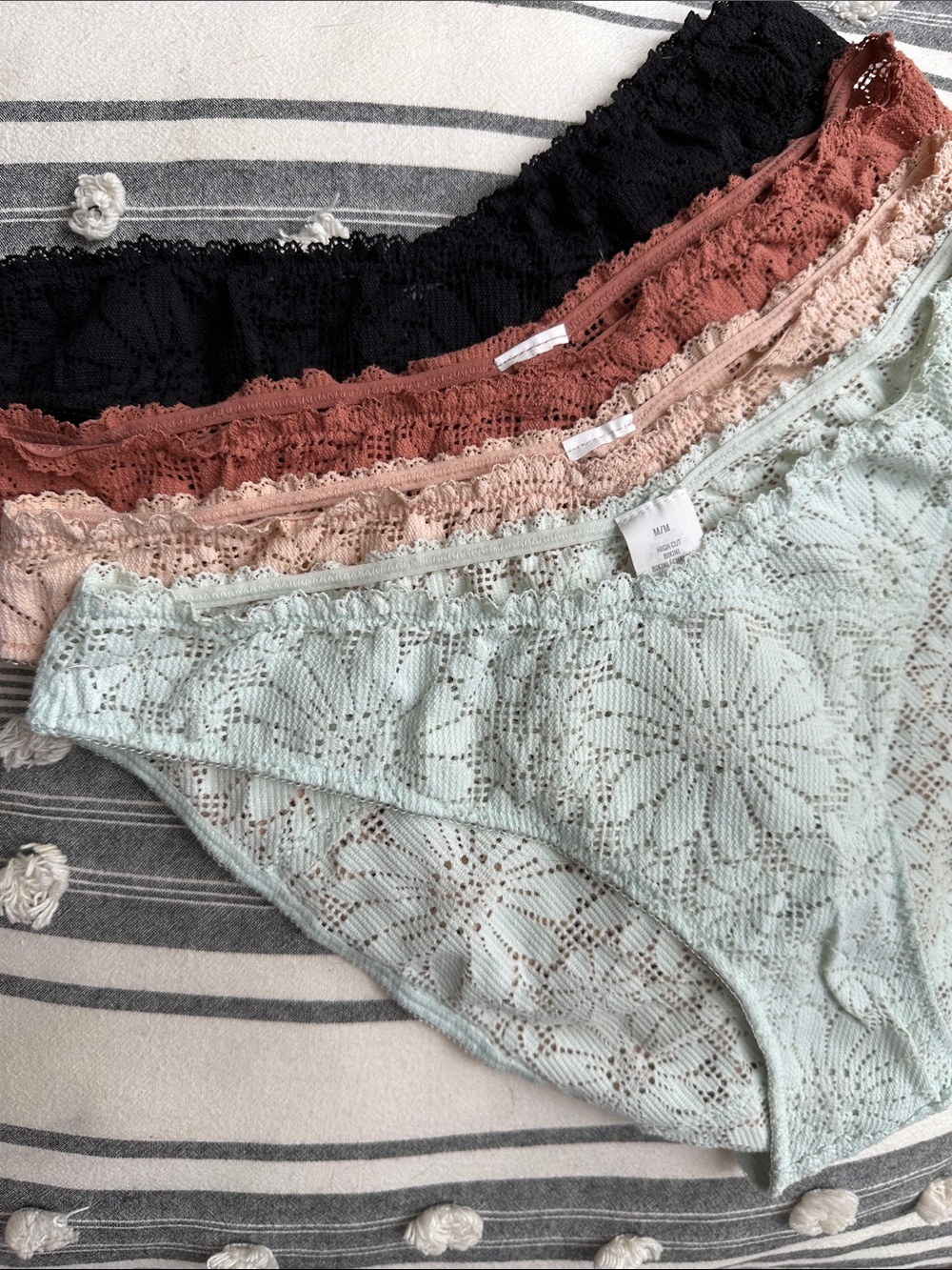 aerie Lace Bikini Panty Set in Black, Rust, Blush, and Mint
